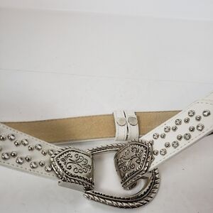 Vintage white leather studded rhinestone